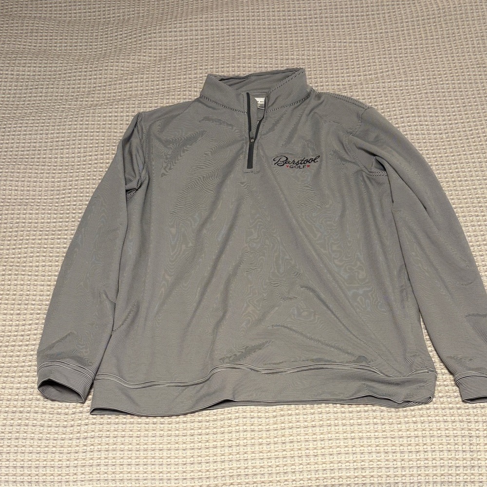 Peter Millar Barstool Golf Gray Striped Quarter-Zip Pullover